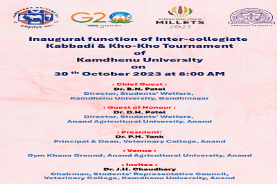 Organization of Inter-collegiate Kabbadi & Kho-Kho tournament at Veterinary College, KU, Anand